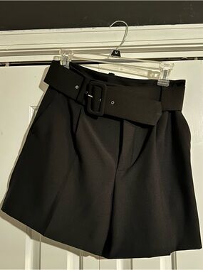 Zara Black High-Waist Belted Women's Shorts